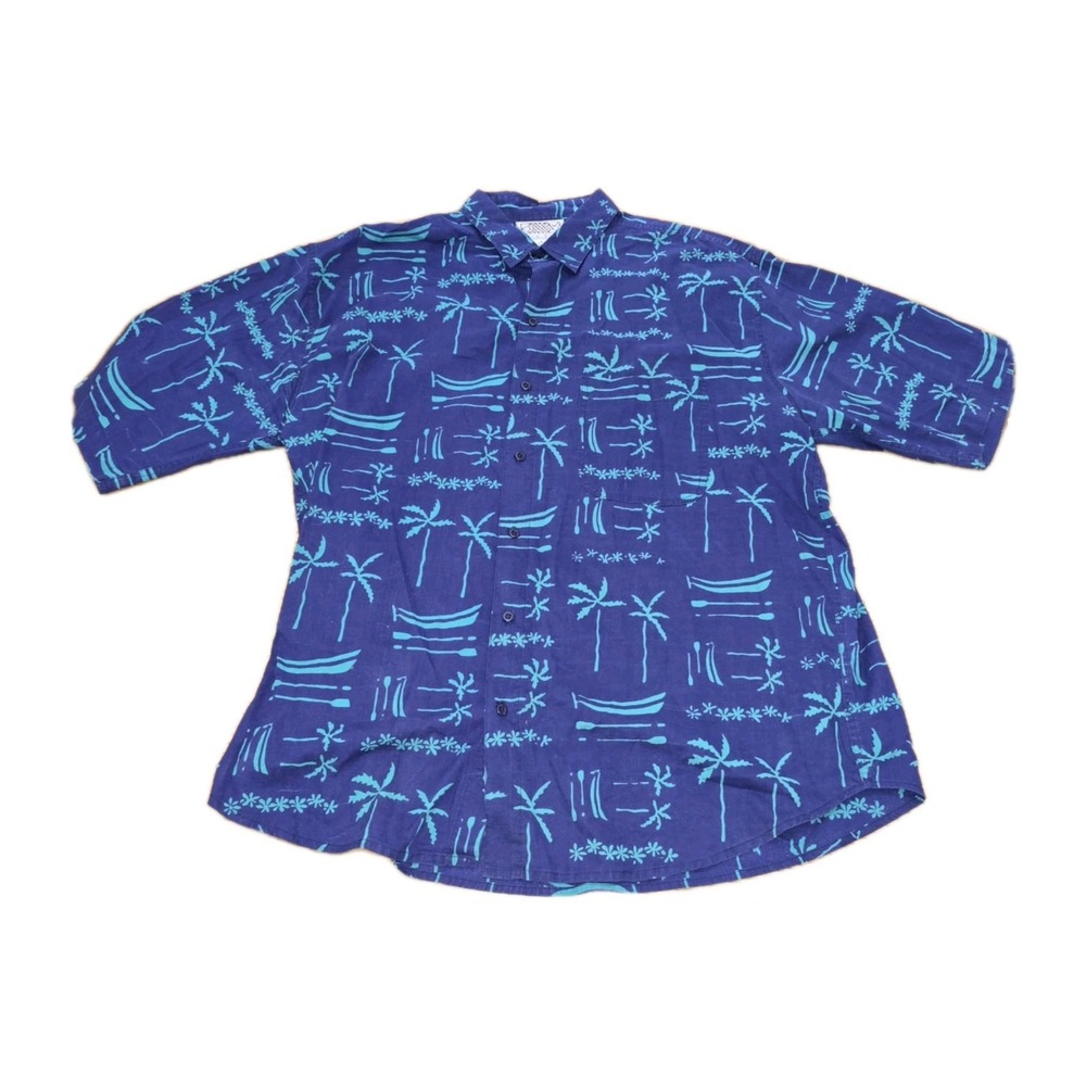Back East‎ Shirt Mens XXL Blue Short Sleeve Button Up Pocket Casual Beach Fish